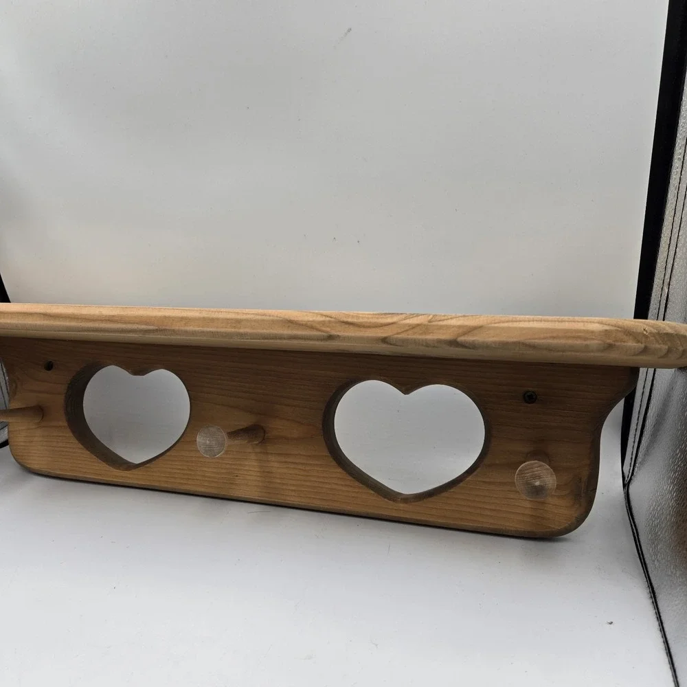 VTG Wood Double Heart Pegged Wall Shelf 24